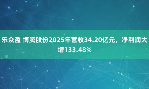 乐众盈 博腾股份2025年营收34.20亿元，净利润大增133.48%